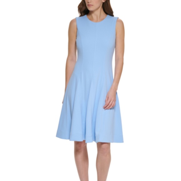 Blue Calvin Klein Scuba Crepe A-line Dress in Size 10